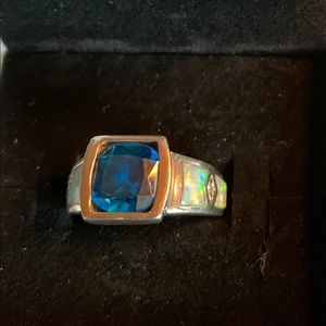 Sterling Sapphire and Mother of Pearl custom ring.